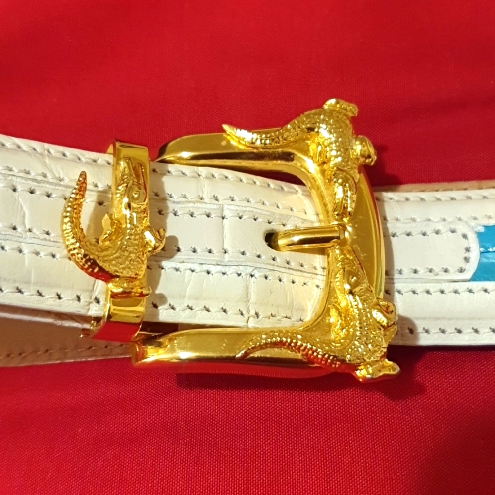 Mauri genuine leather Alligator belt. Length Is 60 Inches Long.